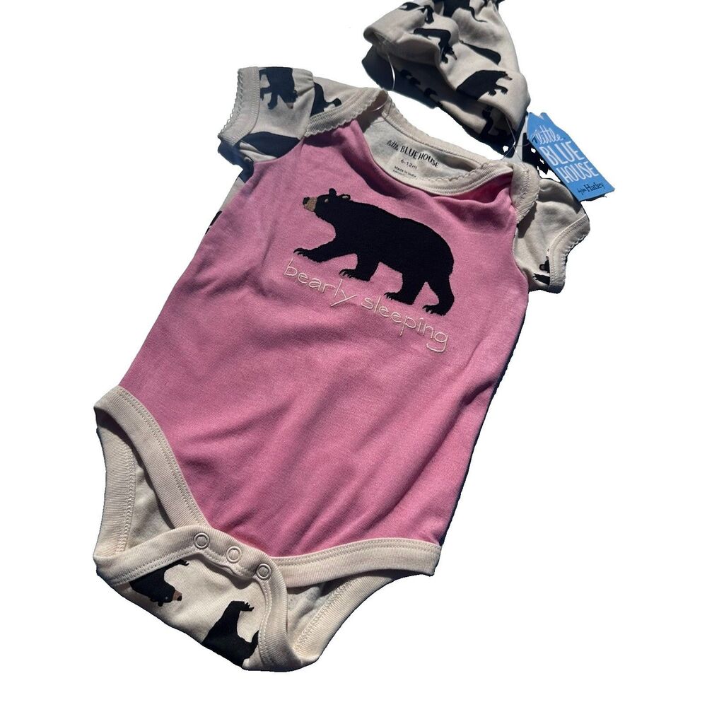 Little Blue House Hatley Baby Bear Bodysuit Hat 3-Piece Set 6-12M NWT